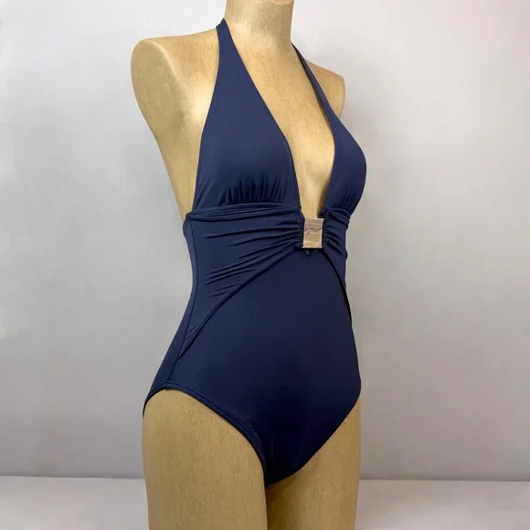 VINCE CAMUTO 1PC HALTER TIE SWIMSUIT IN NAVY - Picture 2 of 9